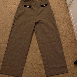 Brown Plaid Wide-Leg Pants